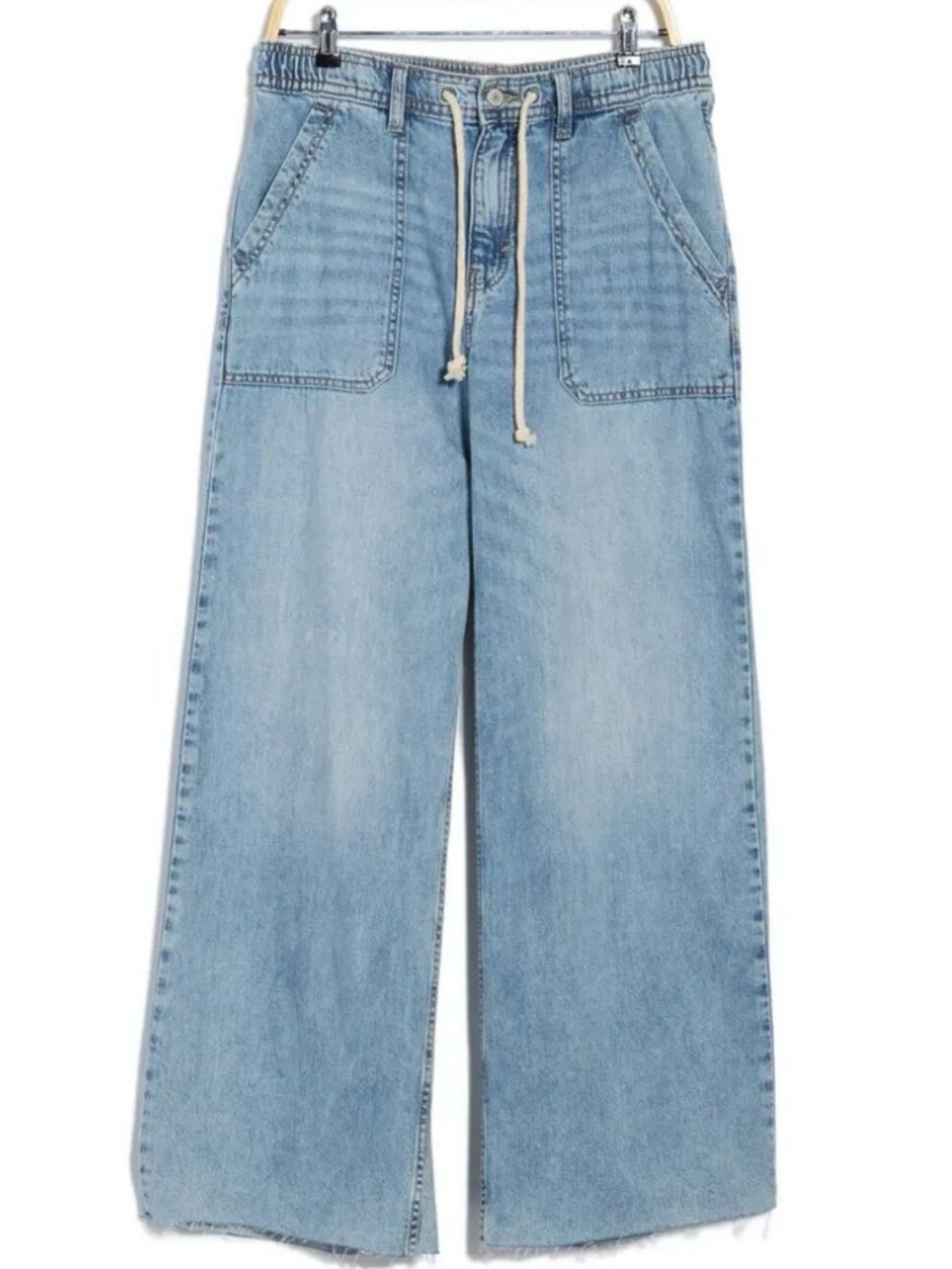 Lucky Brand Light Blue Women's Patch Pocket Drawstring-Waist Wide-Leg Jeans